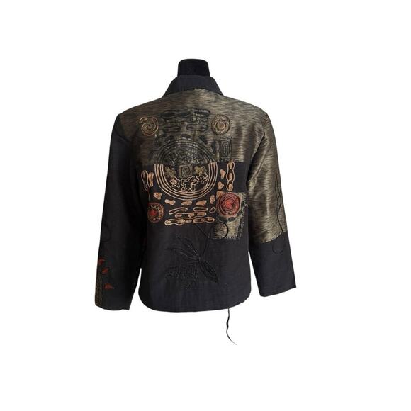 Alex Kim PM Black Embroidered Boho Button Jacket Art to Wear India Cotton Rayon - Picture 2 of 7